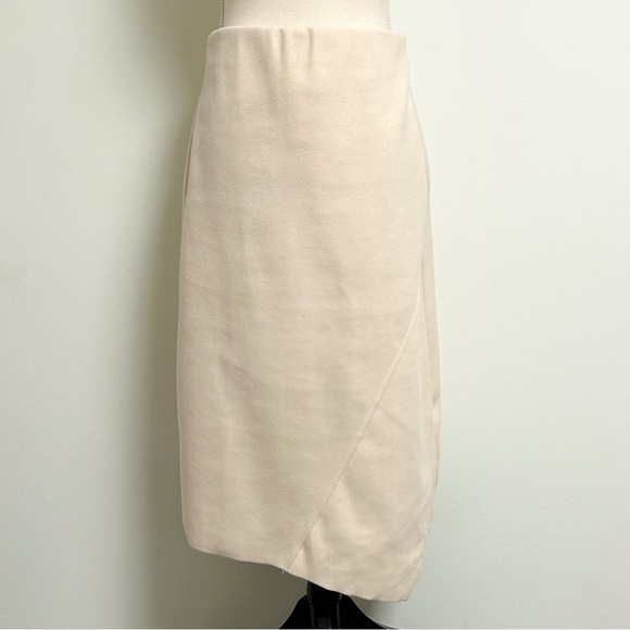 Zara Ivory Felted Pull On Elastic Waistband Asymmetrical Midi Skirt Small NWT - Picture 2 of 14